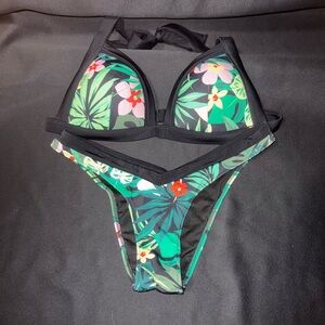 PINK Victoria's Secret Floral Bikini Set - Black and Green